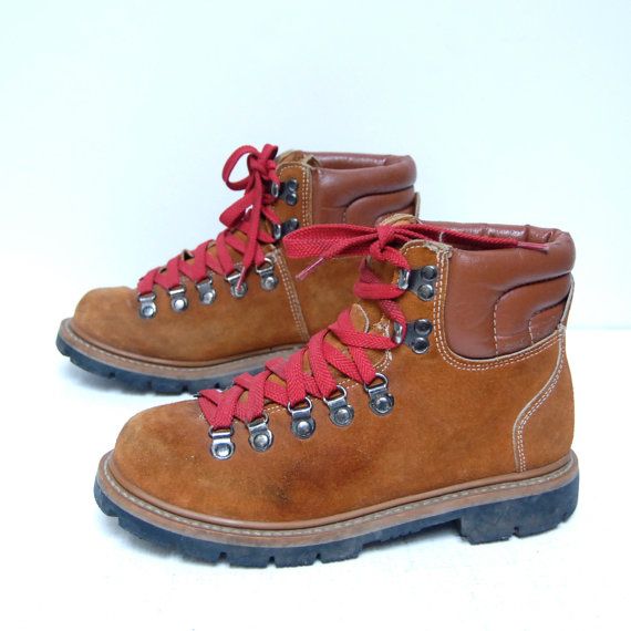 red lace hiking boot